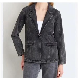 LNDN Landon Denim Organic Cotton Stretch Denim Blazer Size XL Vintage Black Wash